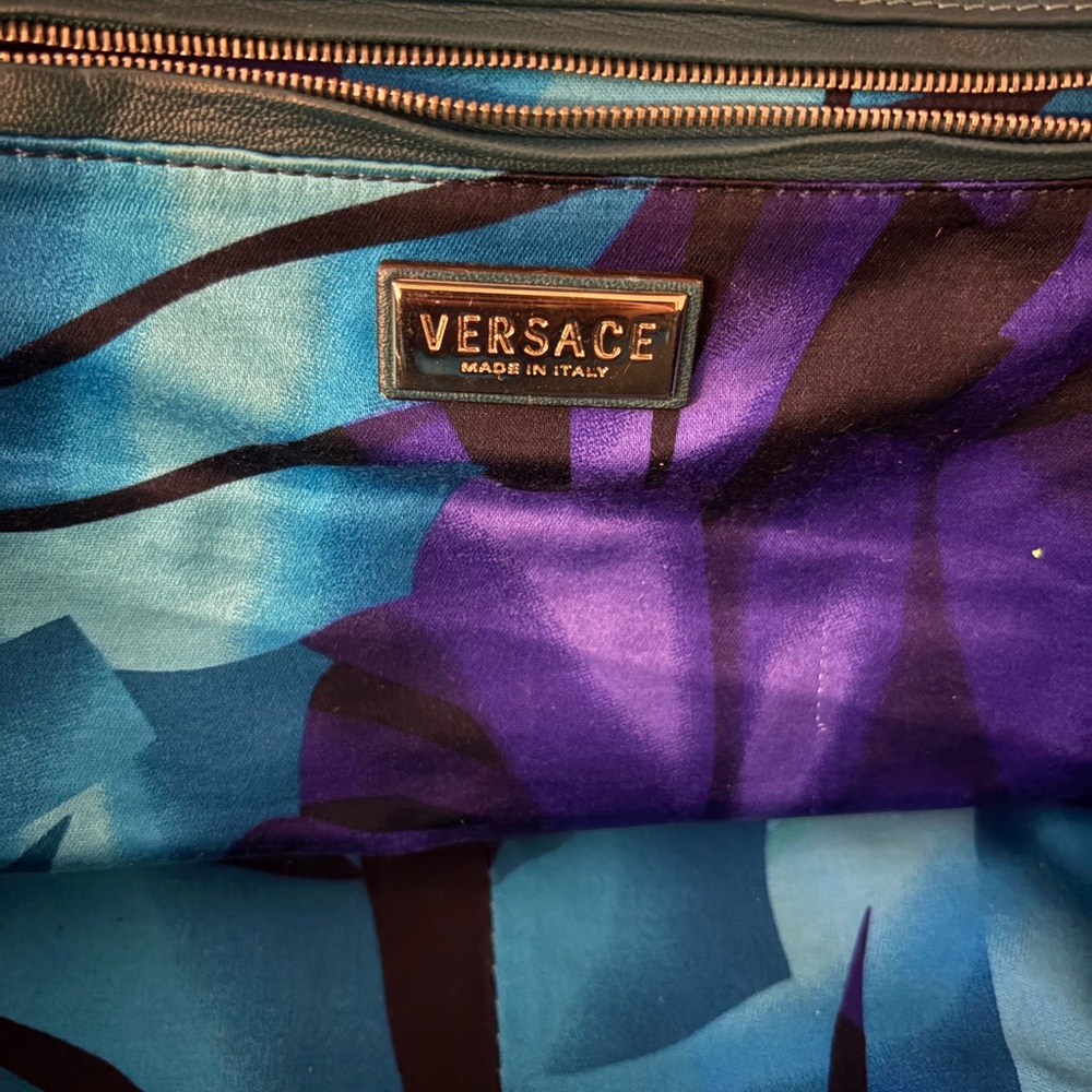 Versace Teal Blue Shoulder Bag with Silver-Tone Hardware - Picture 6 of 16